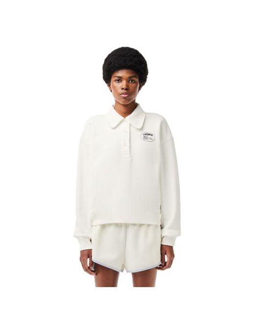 Lacoste White Embroidered Crew Neck Jumper