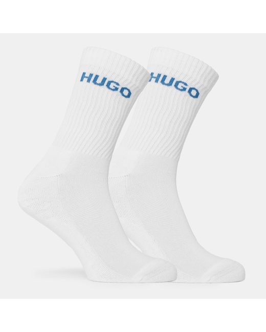 HUGO White Ribbed Logo 6-Pack Crew Socks for men