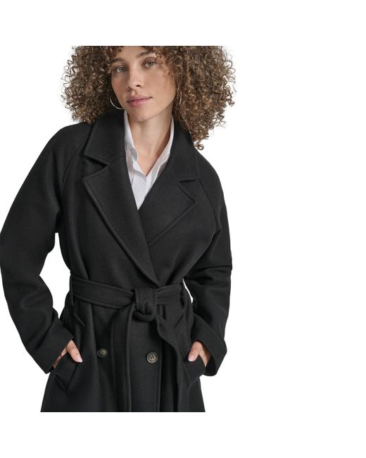 DKNY Black Wrap Overcoat