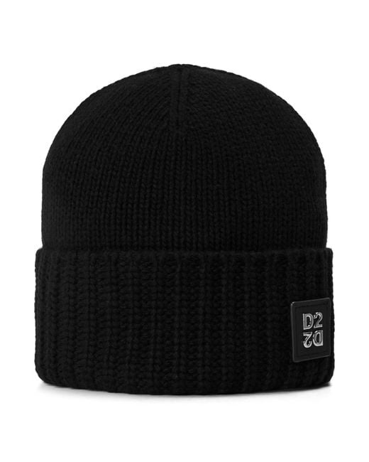 DSquared² Black Dsq D2 Patch Beanie Sn64 for men