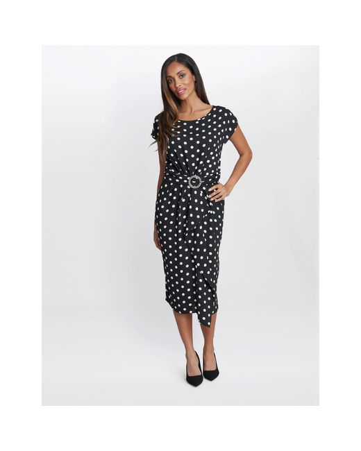 Gina Bacconi Black Jemima Spot Print Satin Dress