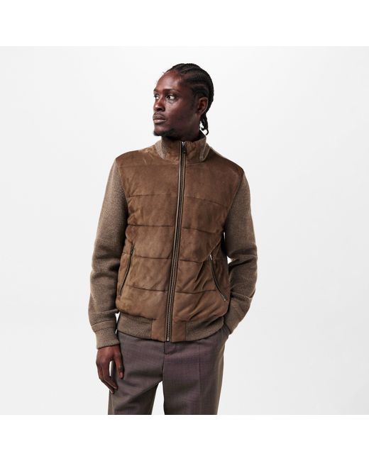 Pal Zileri Brown Structured Leather Jacket for men