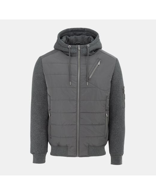 Firetrap Gray Fleece Hooded Long Sleeve Hybrid Jacket for men