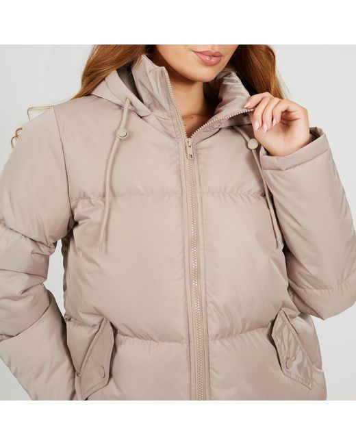 Brave Soul Natural Hooded Long Sleeve Short Puffer Jacket