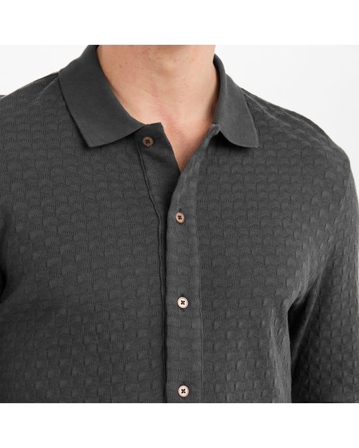 Paul Smith Gray Button Waffle Long Sleeve Polo Shirt for men