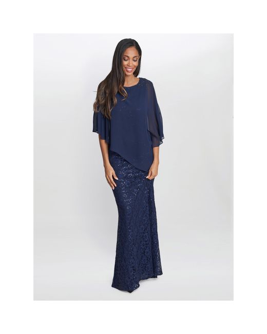 Gina Bacconi Blue Ginger Sequin Lace Dress With Chiffon