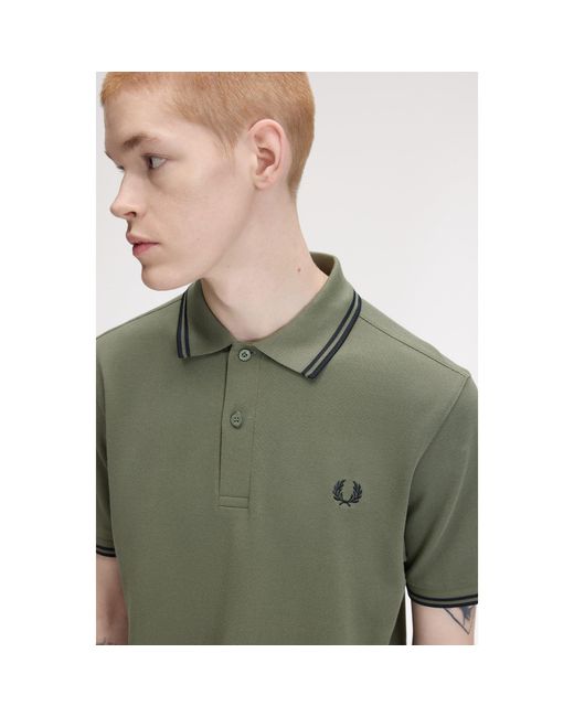 Fred Perry Green Short Sleeve Twin Tipped Polo Shirt for men