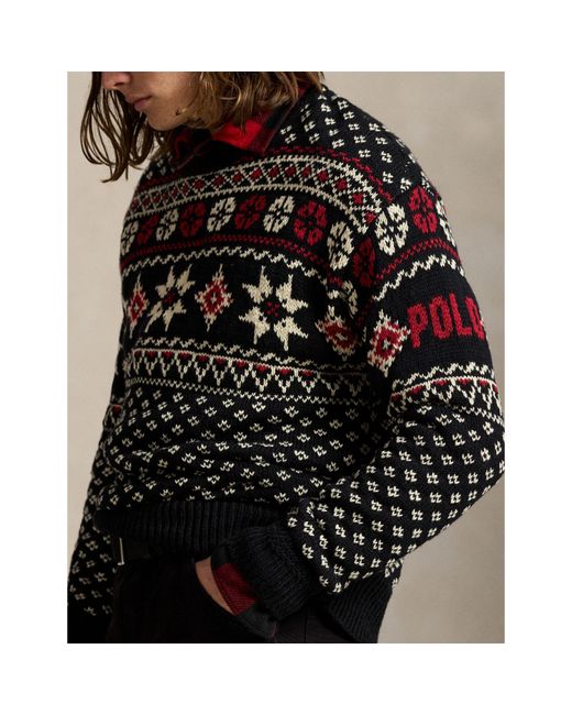 Polo Ralph Lauren Black Fairisle Cashmere Crew Neck Jumper for men