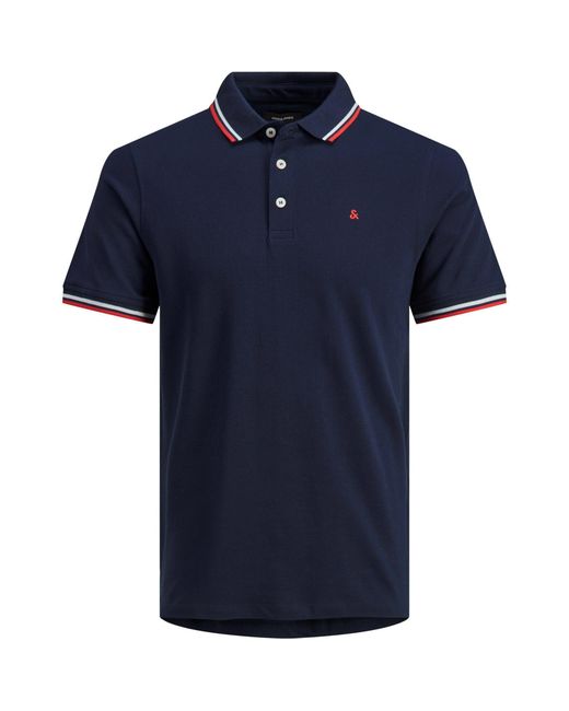 Jack & Jones Blue Paulos Tipped Pique Short Sleeve Polo Shirt for men