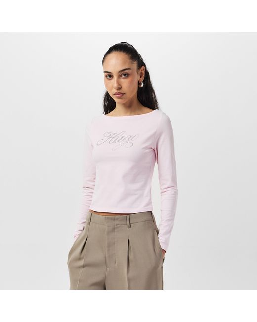 HUGO Pink 'S Long Sleeve Cotton Crop Top