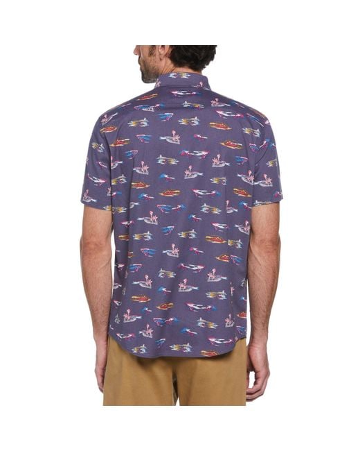 Original Penguin Blue Short-Sleeve Plain Shirt for men