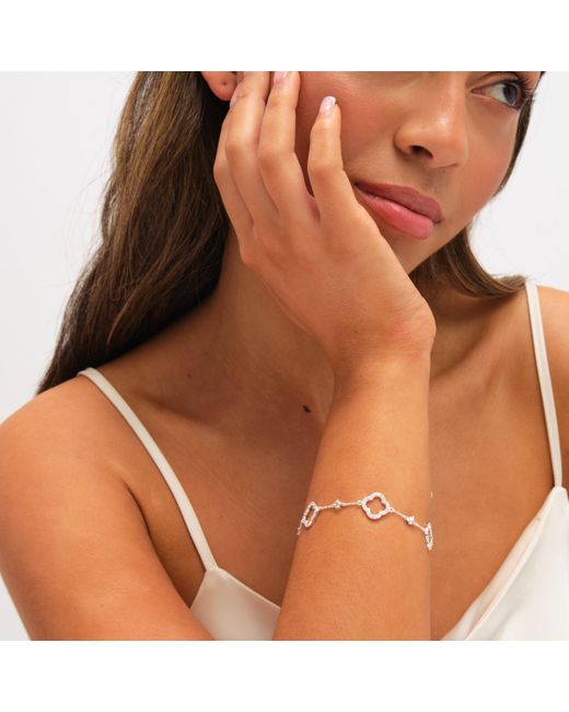 Jon Richard White Plated Pave Crystal Open Clover Bracelet