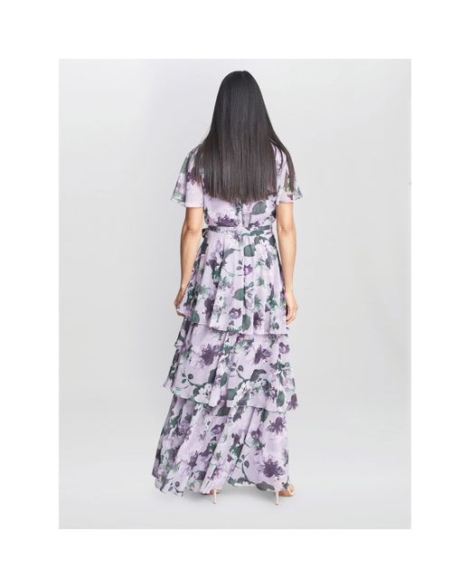 Gina Bacconi Blue Ruby Printed Tiered Maxi Dress With Belt