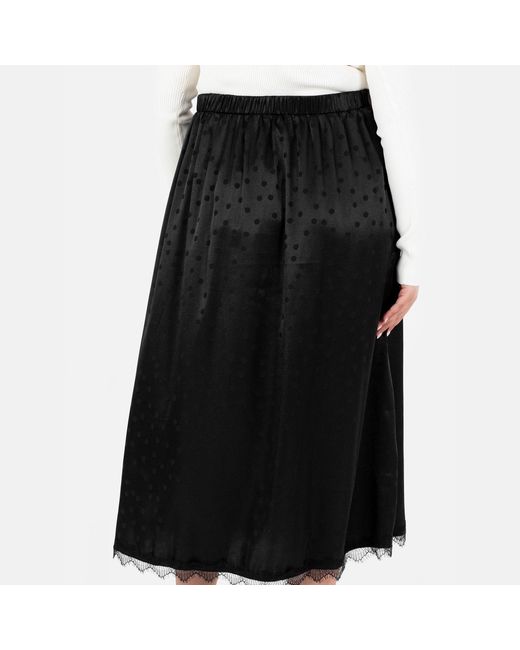 Lovedrobe Black Polka Dot Satin Skirt With Lace Trims