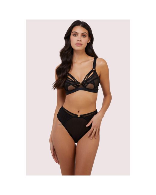 Playful Promises Black Holl& Strappy Fishnet + Mesh Plunge Bra