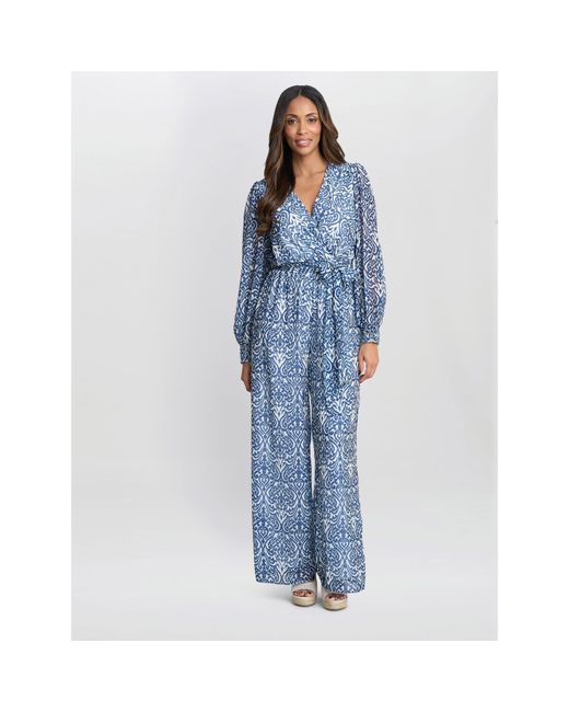 Gina Bacconi Blue Kourtney Chiffon Jumpsuit