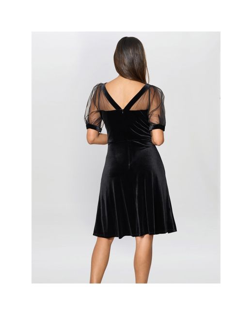 Gina Bacconi Black Capri Velvet Dress With Sheer Shoulders