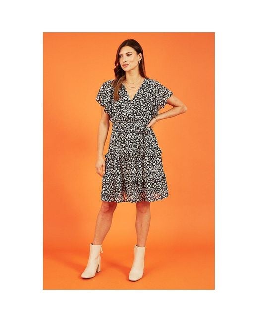 Mela London Black Floral Wrap Skater Dress