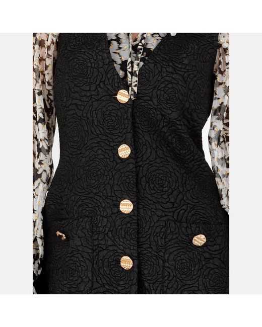 Lovedrobe Black Rose Jacquard Button Up Pinafore Dress
