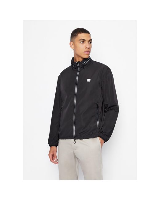 ARMANI EXCHANGE Black Patch Logo Long Sleeve Zip Harrington Jacket for men