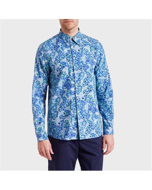 PS by Paul Smith Blue Ps Flower Ls Shirt Sn43 for men