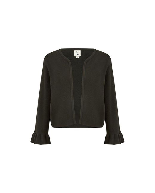 Yumi' Black Cropped Cardigan With Bell Sleeves