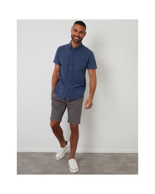 Threadbare Blue Majestic Short-Sleeve Plain Shirt for men