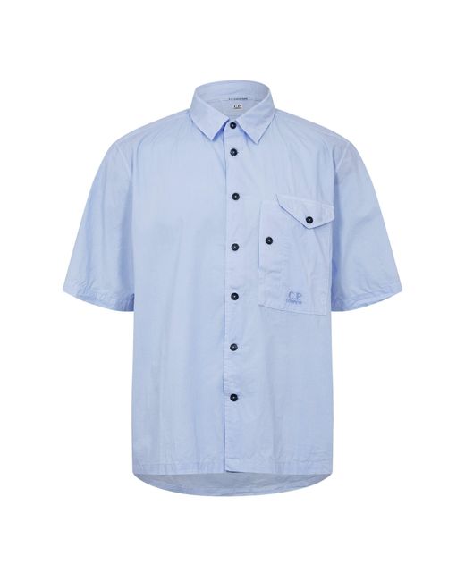 C P Company Blue Short Sleeve Embroidered Logo Shirt for men