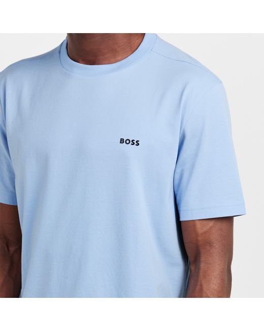 Boss Blue T-Shirt With Logo Design Stretch Cotton for men