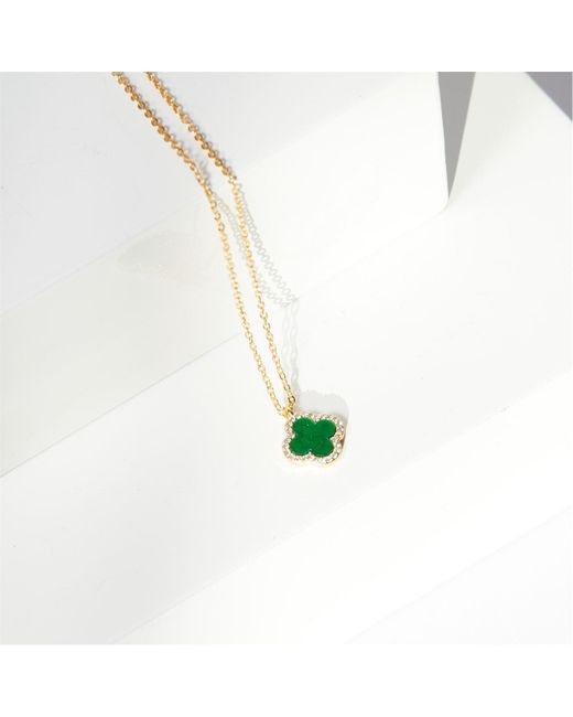 Jon Richard Metallic Plated And Malachite Clover Pendant Necklace