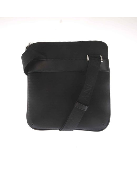 Emporio Armani Black Nylon Allover Jacquard Logo Shoulder Bag for men