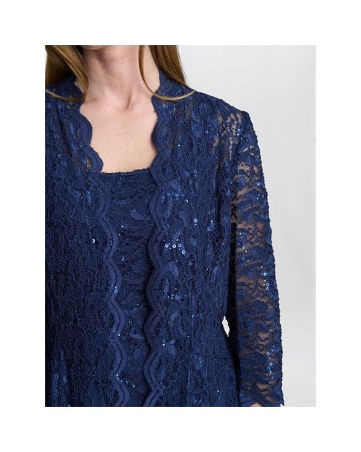 Gina Bacconi Blue Alannah Sequin Lace Shift Dress And Jacket