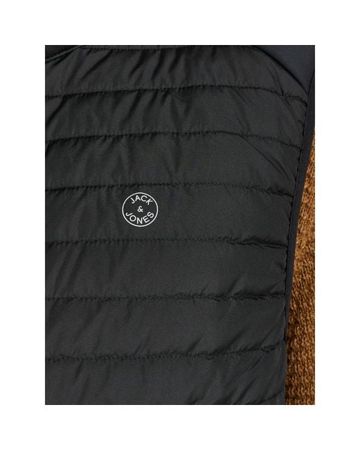 Jack & Jones Black Quilted Full Zip Sleeveless Plus Size Gilet for men