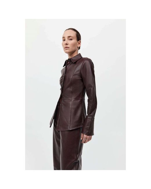 St. Agni Purple Panelled Leather Shirt