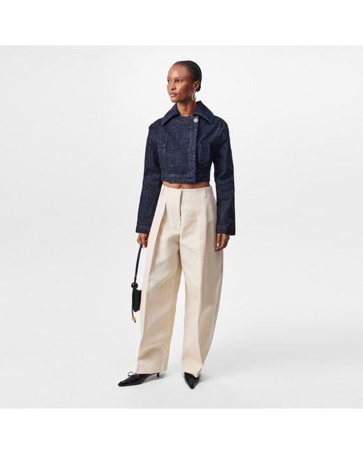 Jacquemus Blue Marino Cotton Cropped Long Sleeve Denim Jacket