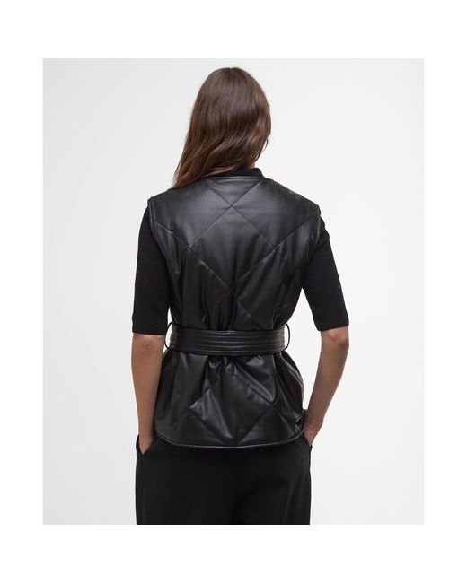 Barbour Black Rosa Faux Leather Quilted Belted Gilet