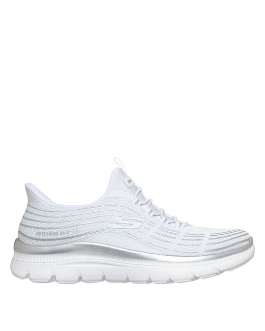 Skechers White Mesh Bungee Glitter Print Slip On Trainers