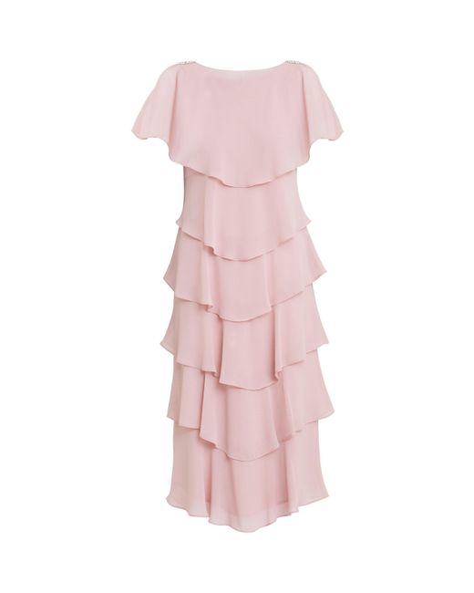 Gina Bacconi Pink Rebecca Midi Tiered Cocktail Dress