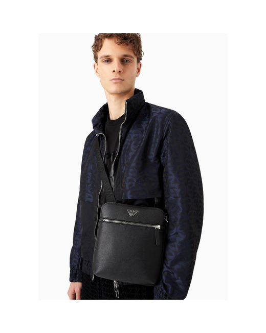 Emporio Armani Gray Regenerated Saffiano Leather Flat Shoulder Bag for men