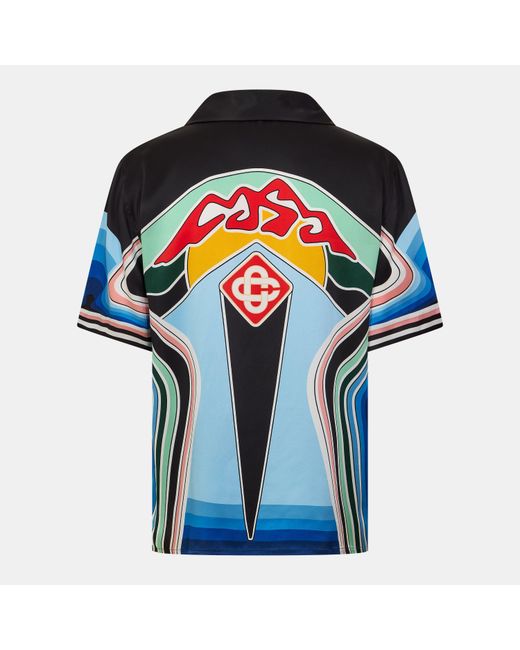 Casablanca Blue Pattern Short Sleeve Bowling Shirt for men