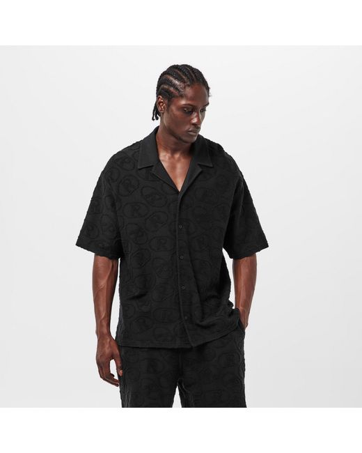 Represent Black All Over Towel Fabric Short Sleeve Shirt for men