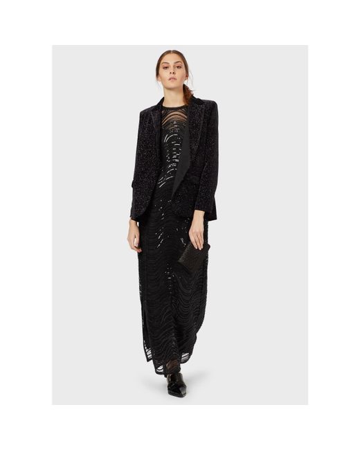 Emporio Armani Black Lace Textured Maxi Dress