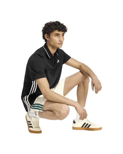 Adidas Blue Essentials Cotton 3-Stripes Polo Shirt for men