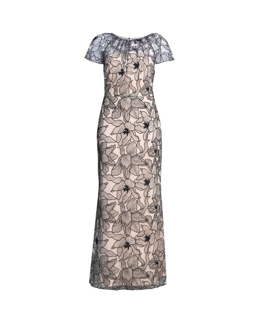 Gina Bacconi Gray Marie-Claire Floral Mesh Maxi Dress