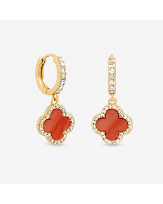 Jon Richard Metallic Plated And Coral Clover Huggie Earrings