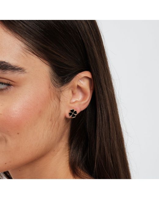 Jon Richard Metallic Plated And Jet Enamel Clover Stud Earrings