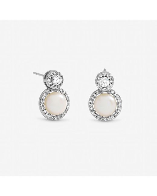 Jon Richard Metallic Rhodium Plated Pave And Fresh Water Halo Earrings