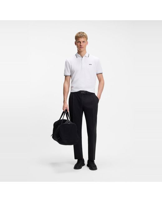 Boss White Paddy Polo Shirt With Contrast Tipping for men