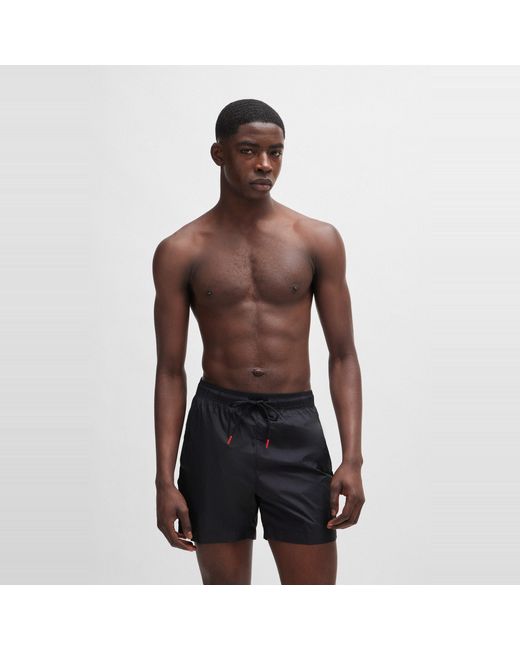 HUGO Black Fab Swim Shorts With Tape Logo Detail for men