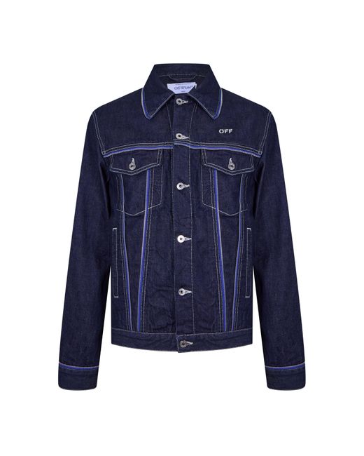 Off-White c/o Virgil Abloh Blue Zip Embellished Denim Jacket for men